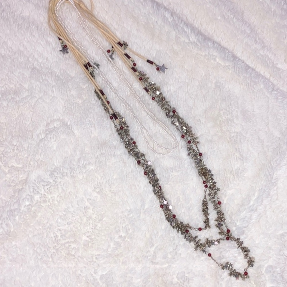 Elegant Silver and Red Beaded Necklace